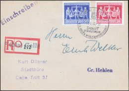 969-970 Messe Hannover Auf R-Postkarte Not-R-Zettel SSt CELLE Spendet 19.6.48 - Autres & Non Classés