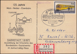 Sonder-R-Zettel 125 Jahre Main-Neckar-Eisenbahn Sonder-PK Und SSt DARMSTADT 1971 - Etiquettes 'Recommandé' & 'Valeur Déclarée'