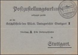 Postzustellungsurkunde Nach Stuttgart SSt BÖBLINGEN Intern. Flugplatz 31.3.1930 - Autres (Air)