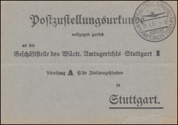 Postzustellungsurkunde Nach Stuttgart SSt BÖBLINGEN Intern. Flugplatz 31.3.1930 - Sonstige (Luft)