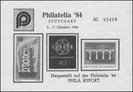 Schwarzdruck Zur PHILATELIA Stuttgart 1984 Mit 3 Europa-Marken Phila Report - Posta Privata & Locale