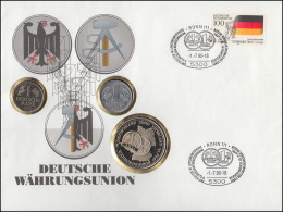 Bund Numisbrief Währungsunion Mit 1 DM, 1 Mark Der DDR, Medaille, SSt 1.7.1990  - Non Classificati