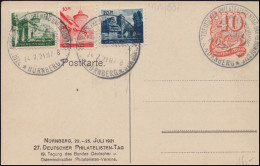 PP 52 Nürnberg 27 Deutscher Philatelistentag 1921 SSt 24.7.21 Mit 3 Vignetten - Briefmarkenausstellungen
