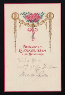 Goldene Ranken Bänder Halten Rosenstrauß Glückwunsch Namenstag München 21.1.1910 - Other & Unclassified