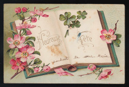 Heureuse Fête, Buch Mit Rosa Blüten Und Klee, Liège/ Blankenberg 13.8.1905 - Other & Unclassified