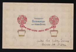 Bäume Mit Goldenen Blüten Rotes Band, Glückwunsch Neujahr Algermissen 31.12.1910 - Other & Unclassified