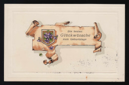 Stilisiertes Pergament Veilchen Wappen Glückwünsche Geburtstag, Berlin 4.11.1916 - Other & Unclassified