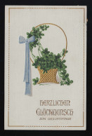 Korb Gold, Kleeblätter Blaue Schleife, Glückwunsch Geburtstag Göppingen 8.2.1910 - Other & Unclassified