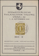 Erinnerungskarte Südwestfälische Philatelisten Tagung In UNNA I.W. SSt 7.9.1946 - Andere & Zonder Classificatie