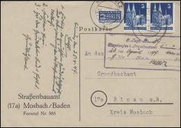 Bauten 5 Pf MeF Postkarte Straßenbauamt Mosbach/Baden NECKARELZ 22.4.49 N. Binau - Sonstige & Ohne Zuordnung