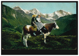 Tiere-AK Kinder Auf Einer Kuh Im Alpenvorland, DUISBURG 15.1.1907 - Sonstige & Ohne Zuordnung