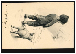 Humor-AK Mit Schwein: Junge Pinkelt PROSIT NEUJAHR In Den Schnee, KARLSRUHE 1906 - Sonstige & Ohne Zuordnung