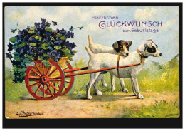 Tiere-AK: Hundegespann Bringt Geburtstagsblumen, HANNOVER 14.7.1906 - Chiens