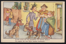 Humor-AK Hunde Mit Maulkorb Und Geschwätzige, Ungebraucht Um 1920  - Hunde