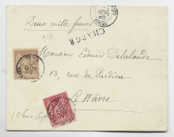 FRANCE SAGE 30C+50C LETTRE CHARGE TYPE 15 CHARGEMENTS TOURS 30 SEPT 1895 INDRE ET LOIRE POUR LE HAVRE - 1877-1920: Semi-Moderne