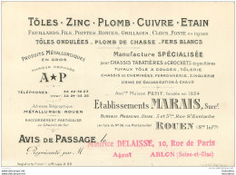 ROUEN ETABLISSEMENTS MARAIS TOLES ZINC PLOMB CUIVRE ETAIN 36 RUE MARTAINVILLE - Rouen