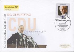 2396 Bundeskanzler Kurt Georg Kiesinger, Schmuck-FDC Deutschland Exklusiv - Cartas & Documentos