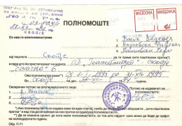 Macedonia 1994 - Power Of Attorney - Geological Institute - Skopje,canceled Post Label, Skopje Post-office - Historical Documents