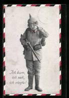 AK Ich Kam, Ich Sah, Ich Siegte, Frau In Uniform Mit Gewehr  - Oorlog 1914-18