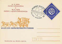 Poland Overprint Cp 719.01 Warszawa: Stamp Day 1979 Communication Day Stagecoach Horse - Postwaardestukken
