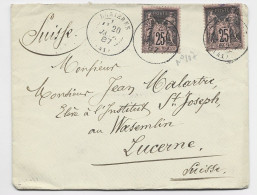 HAUTE LOIRE SAGE N° 97X2 LETTRE TYPE 17 DUNIERES 20 JANV 1887 (41) POUR SUISSE - 1877-1920: Semi Modern Period