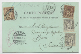 SAGE 2C ANNULATION SUISSE CIBLE SUR CARTE SAGE 2C+3CX2 CARTE LONGWY POUR BERN SUISSE RARE - 1877-1920: Semi-Moderne