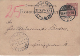 Ganzsache - Rohrpost Berlin 1889 Via HPA R13 > P25(R36) - Ausfall Sitzung - Postcards