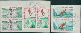 French Polynesia 1971 Sc#267-269,SG142-144 Water-skiing Pairs Set On Piece FU - Otros & Sin Clasificación