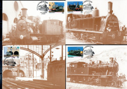 PORTUGAL PORTOGALLO1990LOCOMOTIVES TRAIN ROSSIO RAILWAY STATION LOCOMOTIVE COMPLETE SET SERIE COMPLETA MAXI MAXIMUM CARD - Cartes-maximum (CM)