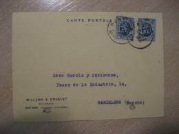 GENT GAND 1933 To Barcelona Spain Cancel Willems Draguet Card BELGIUM - Other & Unclassified