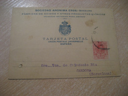 BARCELONA 1912 To Cardona CROS Chemical Chemistry Cancel Card SPAIN - Covers & Documents