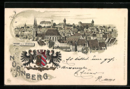 Lithographie Nürnberg, Panorama Von Der Lorenzkirche  - Nuernberg
