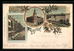 Lithographie Erfurt, Bahnhofstrasse, Post, Alter Bahnhof Zur Zeit Der Festung  - Erfurt