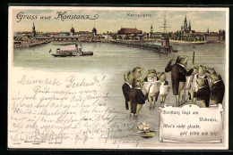 Lithographie Konstanz, Froschkonzert Am Hafen  - Konstanz