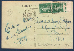 71  Chagny à Nevers, Anbulant 1° 2 Août 1926 Sur CP Semeuse Yv 159 X2, CP -5 Tarif Du 1 5 26 Au 9 8 26 - Bahnpost