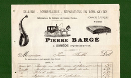 DF-FR 66 SOREDE 1912 Sellerie Bourrellerie PIERRE BARGE - Sonstige & Ohne Zuordnung