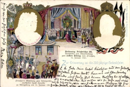 Gaufré Lithographie Krönung Friedrich III, Kaiser Wilhelm II, Friedrich I, Preußens Erhebung Zum Königreich - Royal Families