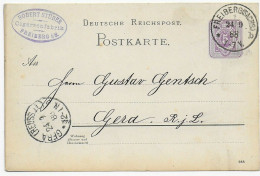 Ganzsache Freiberg/Sachsen Nach Gera, Zigarrenfabrik, 1888 - Cartas & Documentos