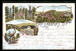 Lithographie Lindenfels I/O, Hôtel Victoria, Kaiserthurm, Schlosshof, Irene-Thurm  - Other & Unclassified