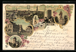 Lithographie Bretten, Simel-Turm, Pfeiferturm, Marktplatz Mit Rathaus  - Bretten