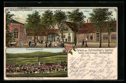 Lithographie Michelstadt, Gasthaus Schmerker`s Garten, Totalansicht  - Michelstadt