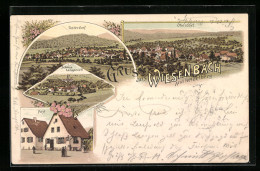 Lithographie Wiesenbach B. Heidelberg, Unterdorf, Schloss Langenzell, Post  - Heidelberg