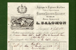 DF-FR 87 Limoges 1892 Fabrique De Liqueurs Surfines L. SALOMON - Autres & Non Classés