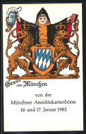 AK München, Ansichtskartenbörse 1982, Münchner Kindl Und Wappen  - Briefmarken (Abbildungen)