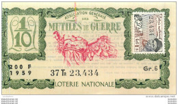 BILLET DE LOTERIE NATIONALE 1959 MUTILES DE GUERRE 37EM TRANCHE - Billets De Loterie