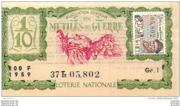 BILLET DE LOTERIE NATIONALE 1959 MUTILES DE GUERRE 37EM TRANCHE - Billets De Loterie