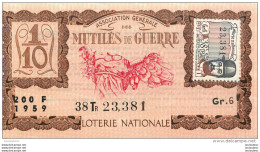 BILLET DE LOTERIE NATIONALE 1959 MUTILES DE GUERRE 38EM TRANCHE - Lottery Tickets