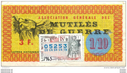 BILLET DE LOTERIE NATIONALE 1965 ASSOCIATION GENERALE DES MUTILES DE GUERRE - Billetes De Lotería