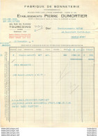 FACTURE ETS PIERRE DUMORTIER TOURCOING 1944 FABRIQUE DE BONNETERIE - 1900 – 1949