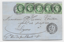 FRANCE CERES 5C BANDE DE 5 LETTRE TYPE 17 CHATEAUNEUF S CHARENTE 4 MAI 1876 BELLE FACTURE - 1849-1876: Klassik